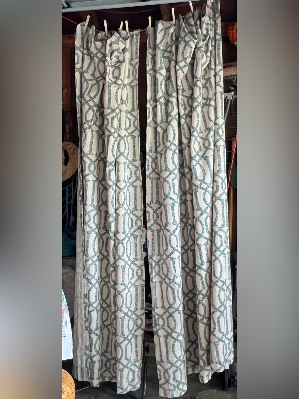 Set of 2 Teal/White Geometric Curtain Panels 52x84 Cotton Blend Target